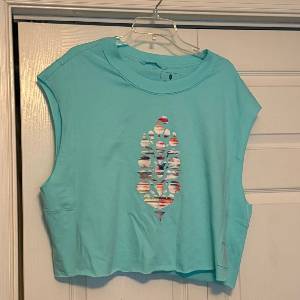 FP Movement by Free People Aqua Tank Top with Multicolor Design